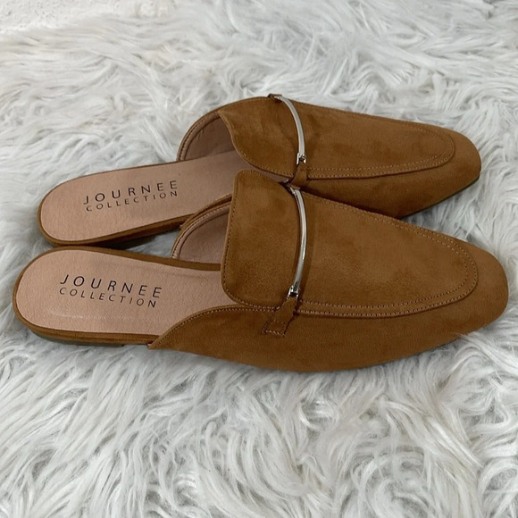 JOURNEE COLLECTION Ameena Tan Slip On Square Toe Mules Flats Size 9 NEW - Picture 6 of 13